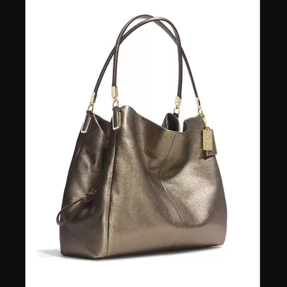 COACH Madison Phoebe Shoulder Bag Metallic Gold Bronze Leather Slouchy Hobo NEW - Picture 3 of 16